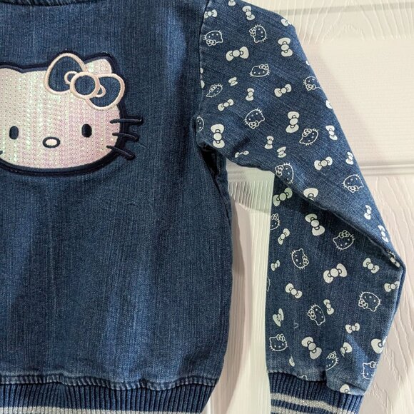 Hello Kitty Girl's Denim Varsity Jacket, Size 5, Sequin Logo Blue, Full Zip - Picture 9 of 15